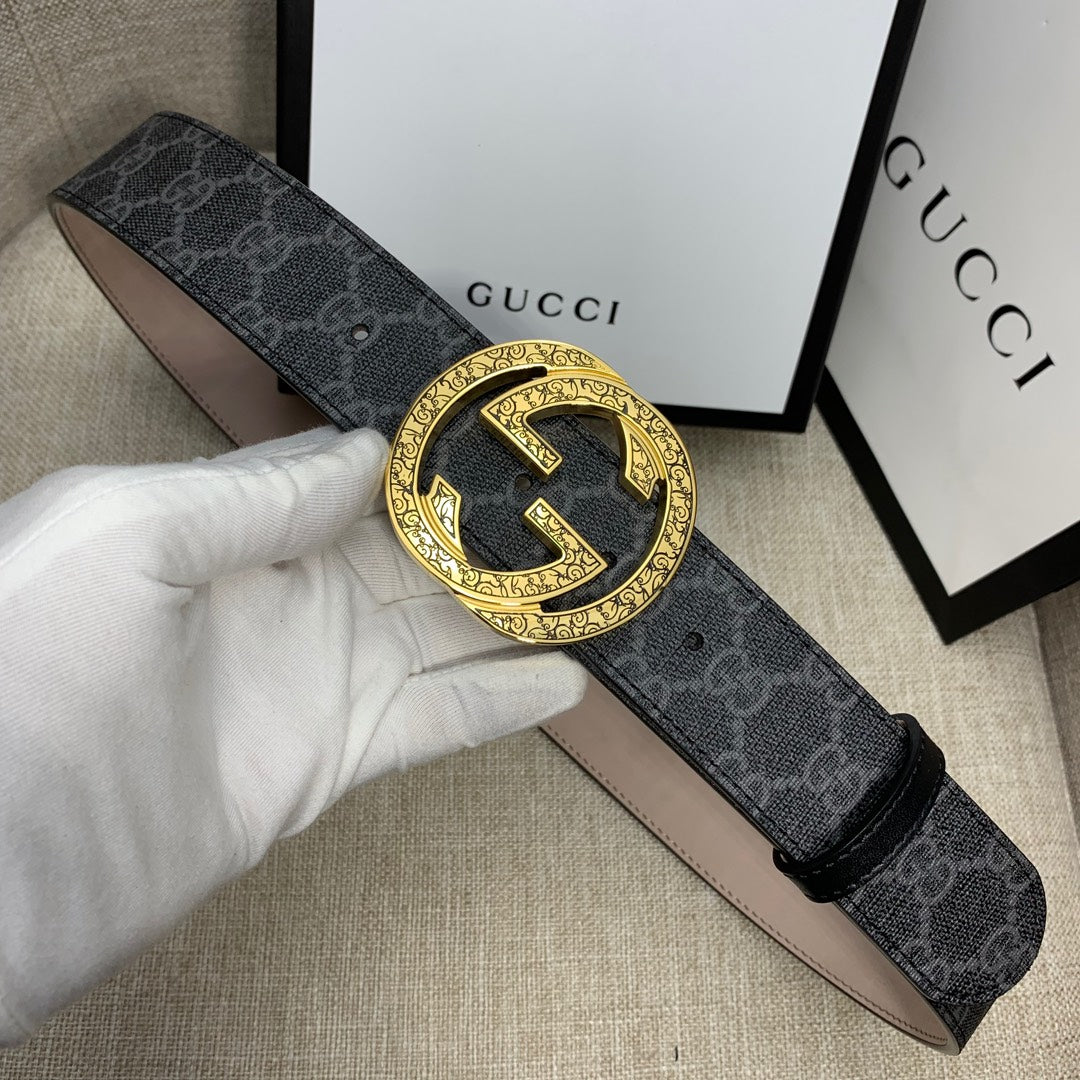 Monogram Canvas Belt with Gold-Tone Interlocking GG Buckle