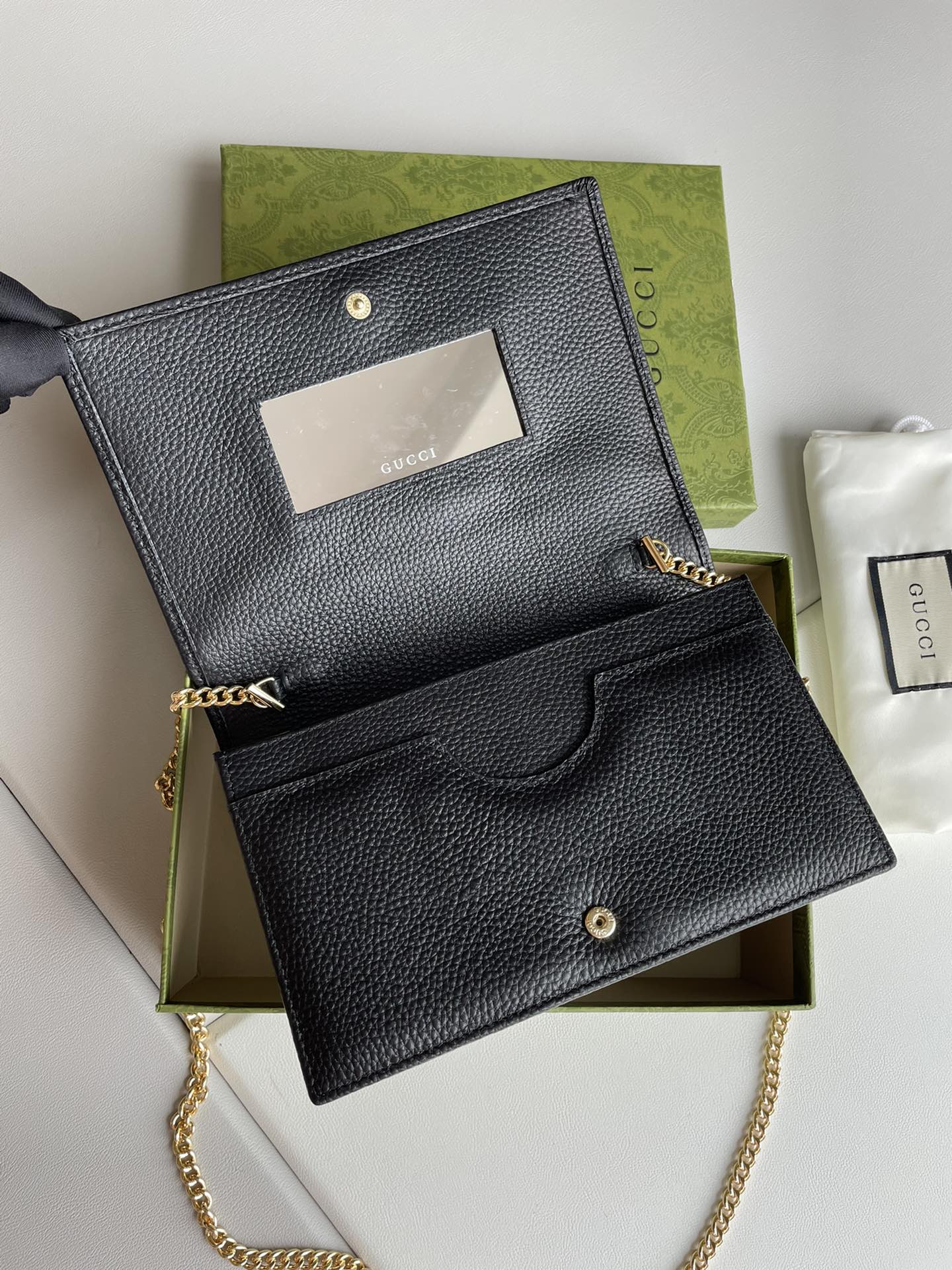 GG Marmont Pebbled Leather Wallet on Chain