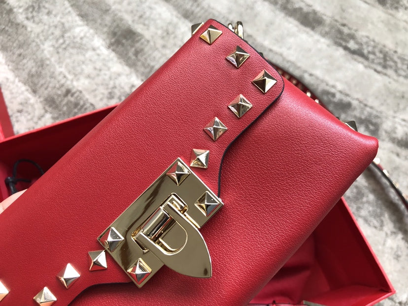 Rockstud Calfskin Shoulder Bag with Studded Strap