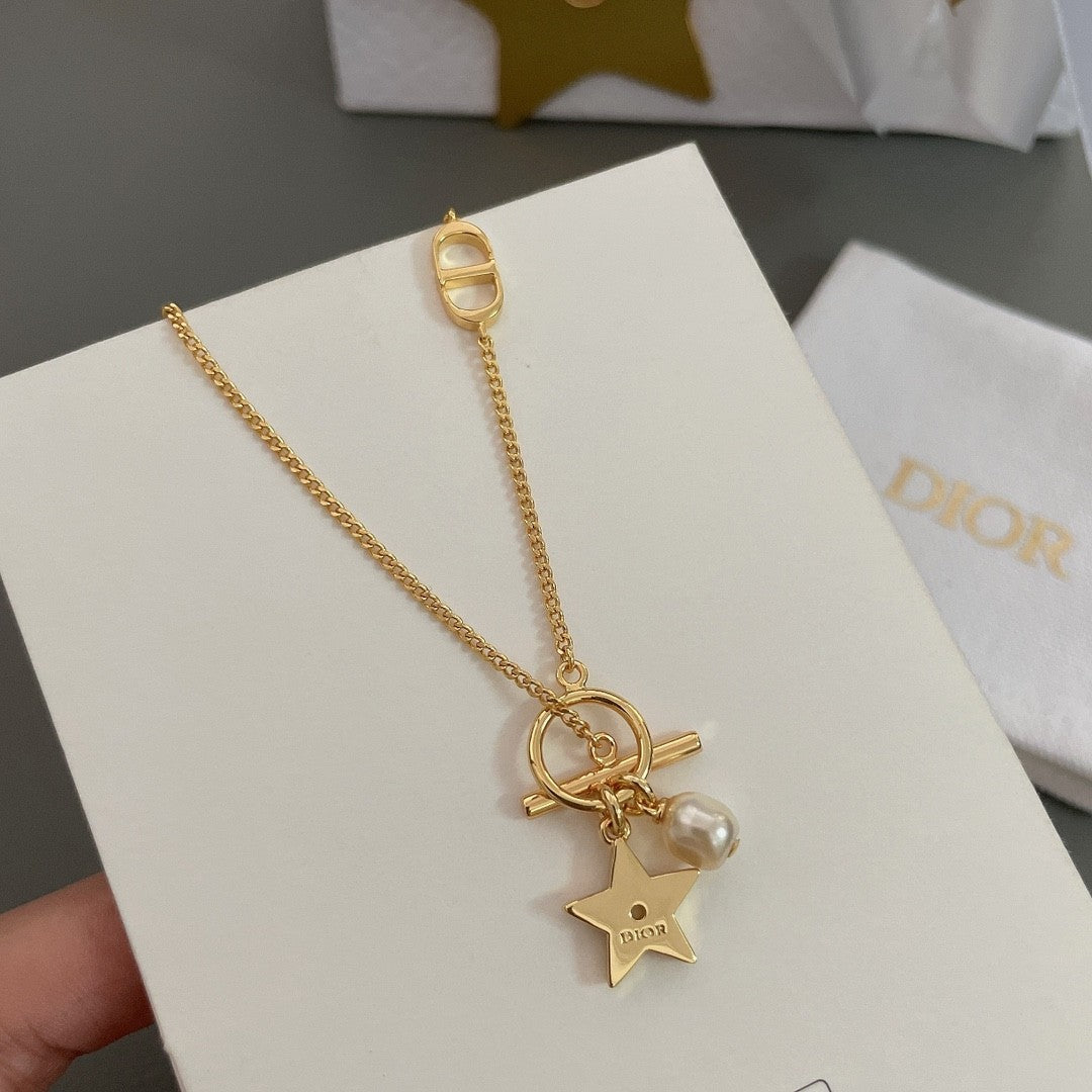 Star Bracelet with Pearl & Crystal Charm in Gold Finish