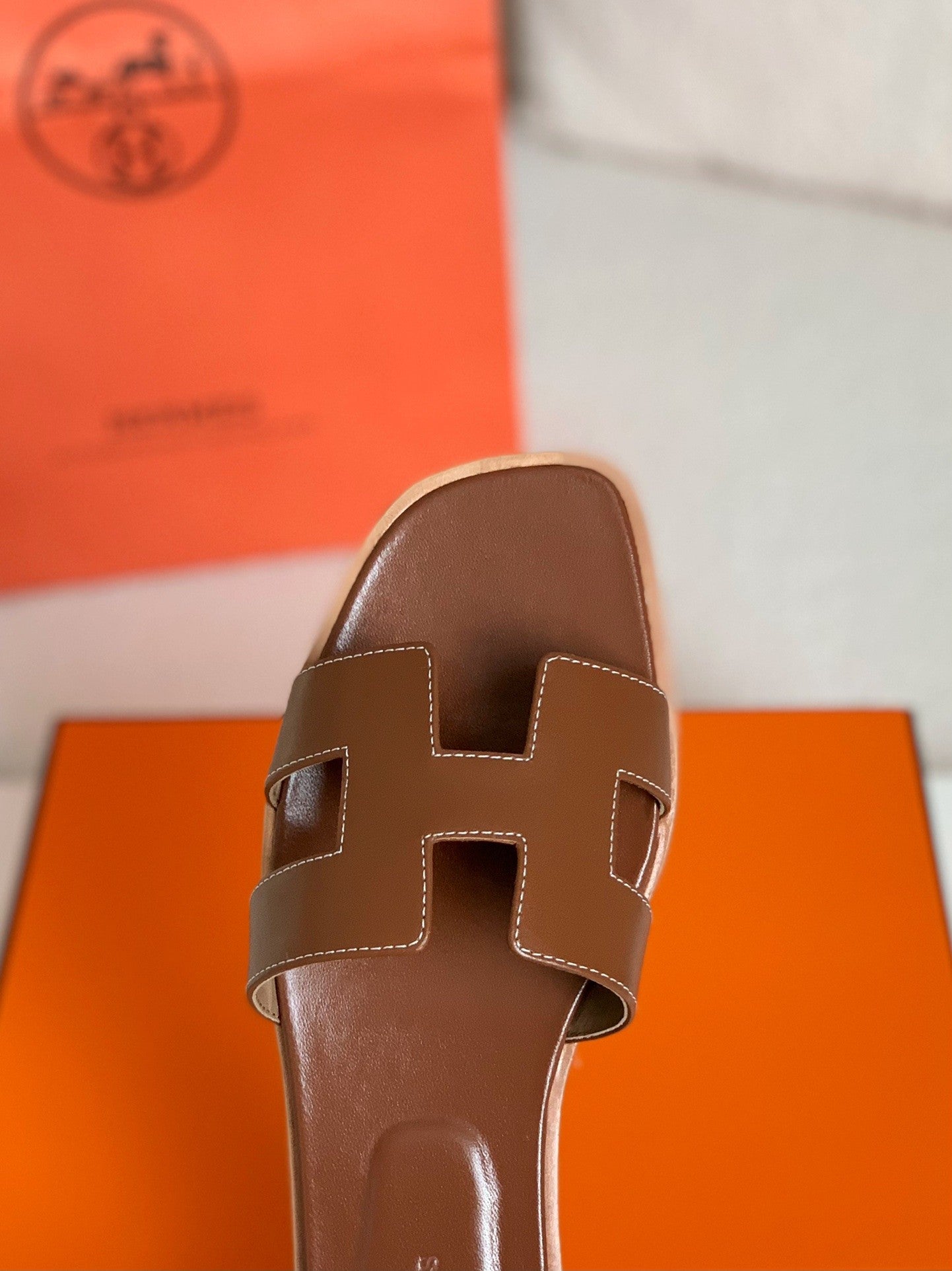 Oran Brown Leather Slide Sandals