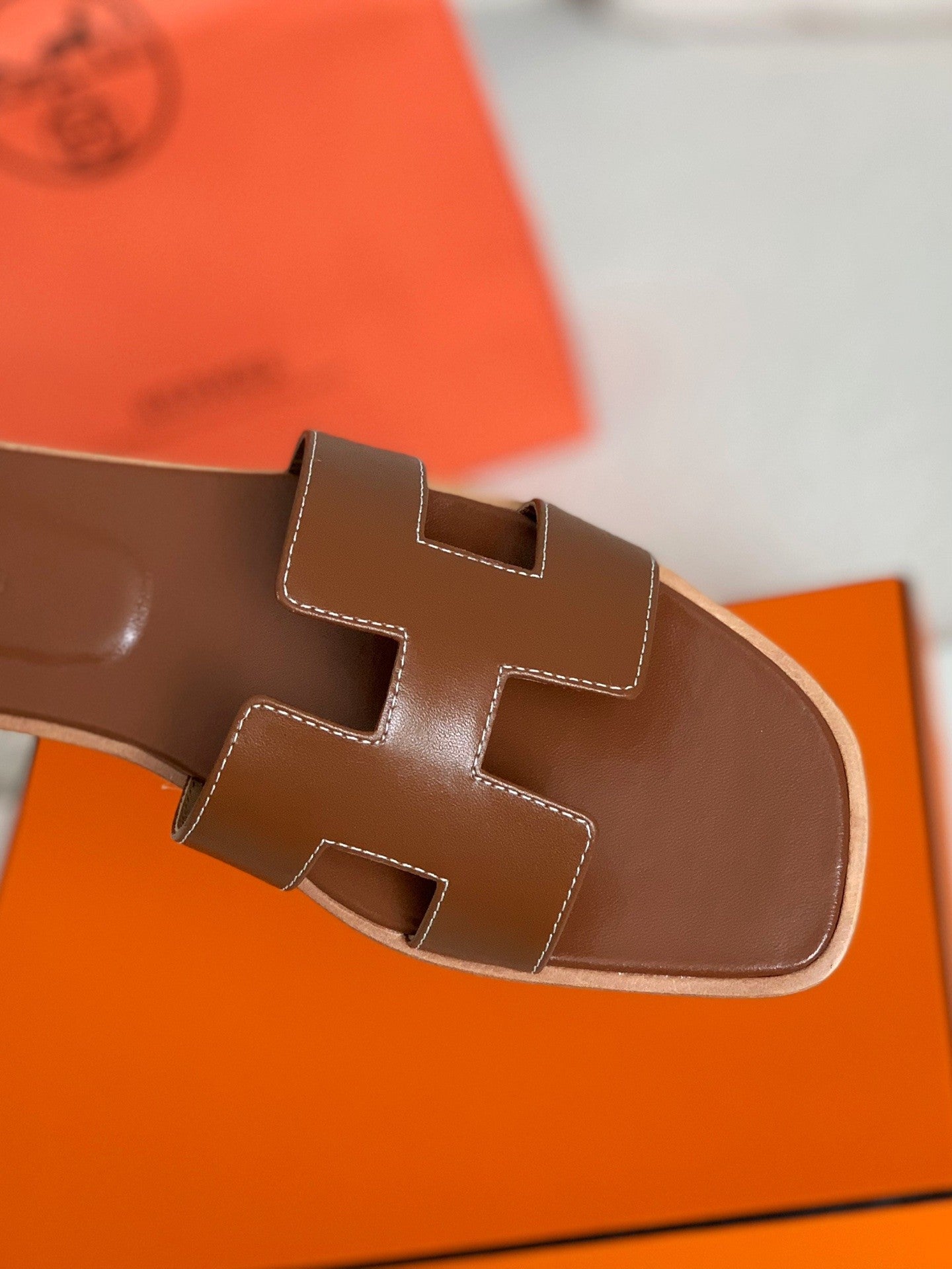 Oran Brown Leather Slide Sandals