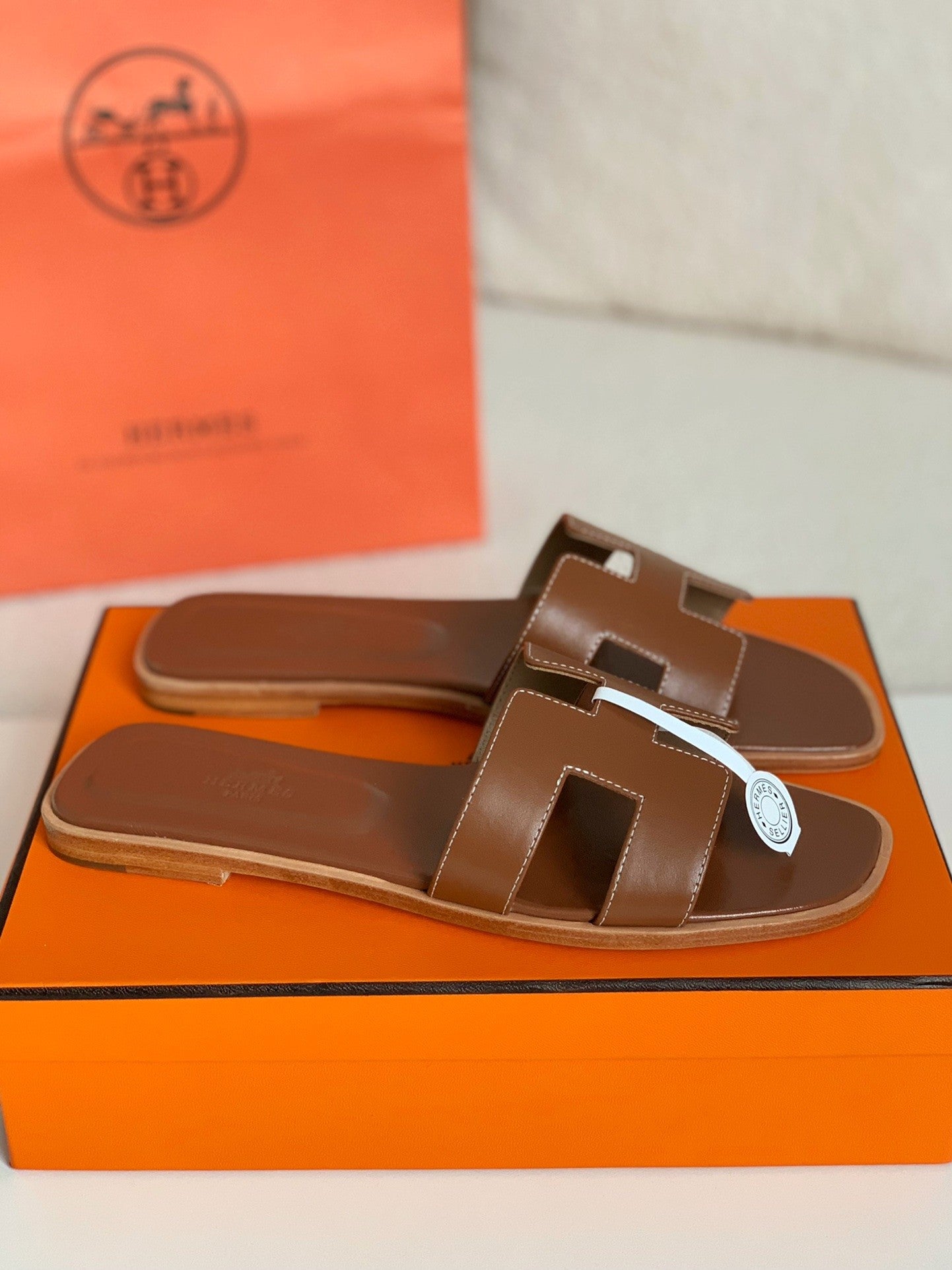 Oran Brown Leather Slide Sandals