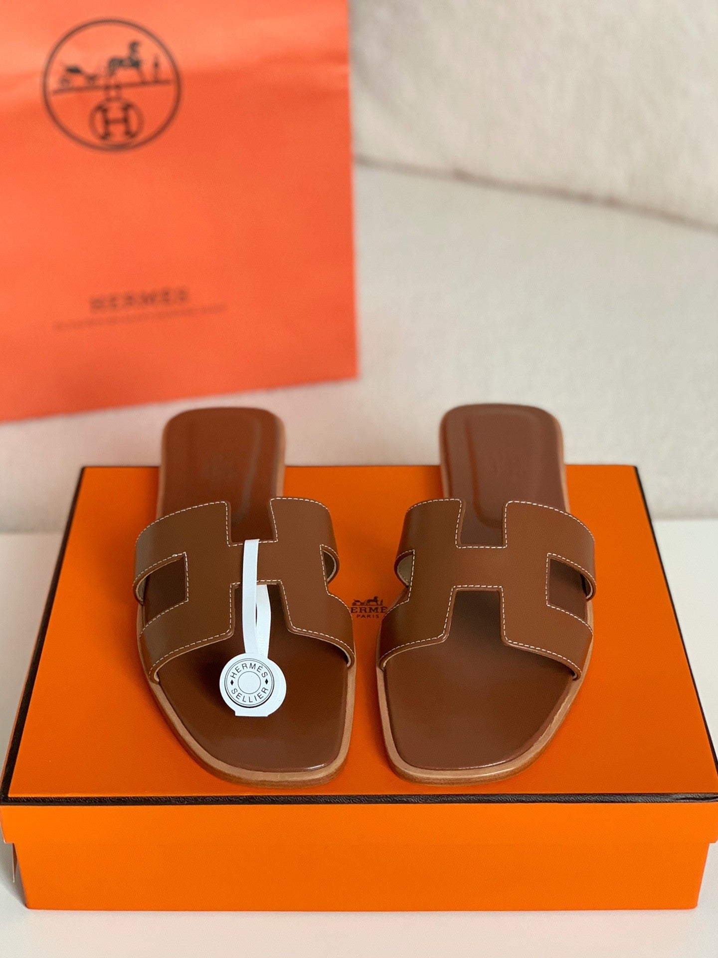 Oran Brown Leather Slide Sandals