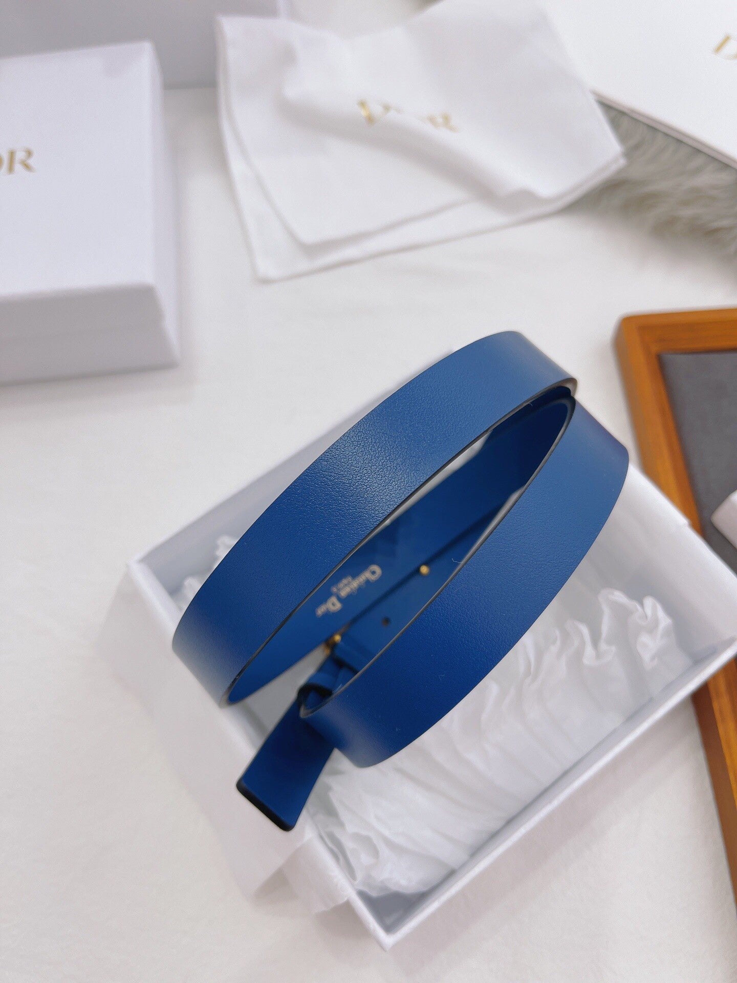 CD Buckle Leather Belt in Deep Blue – 25mm Width