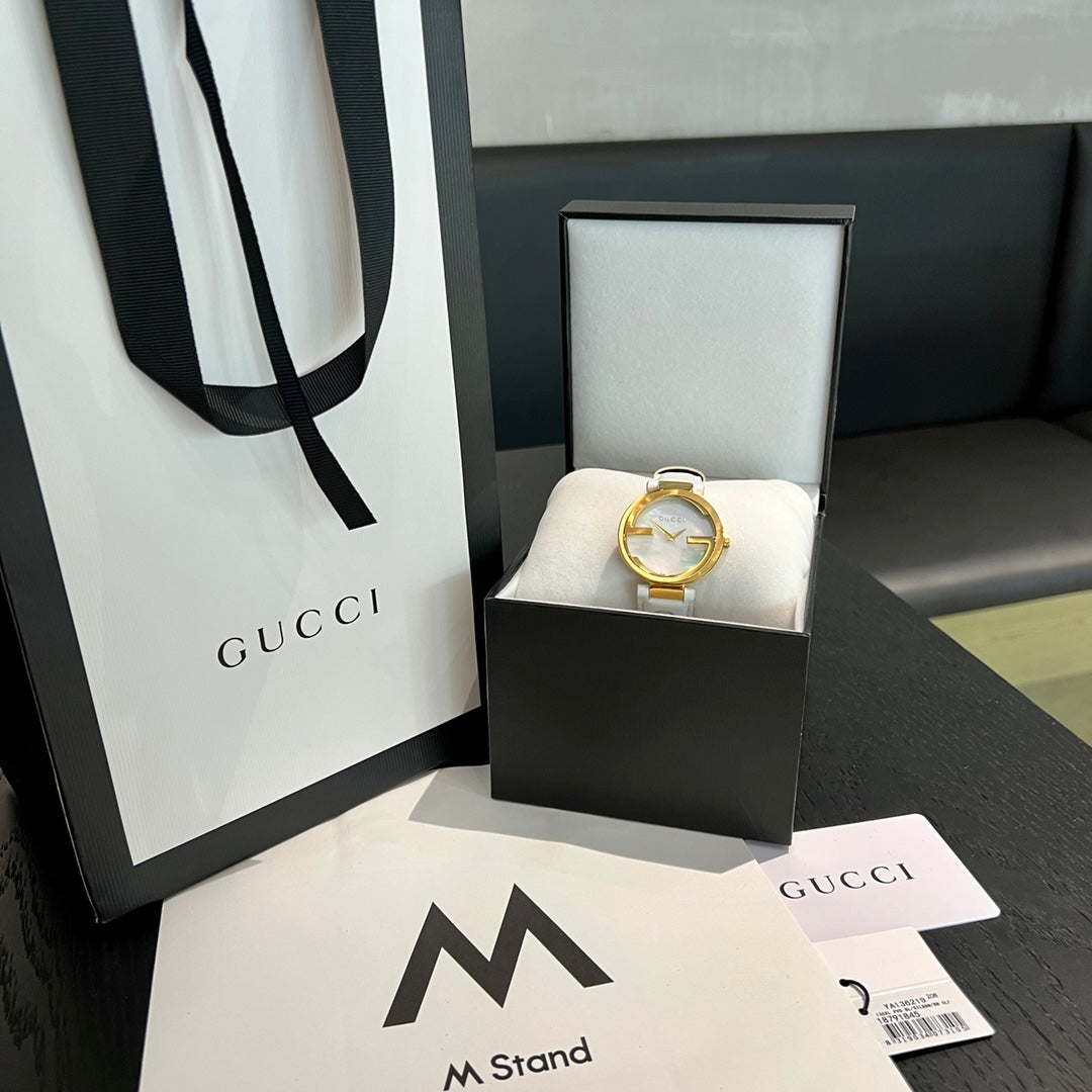Women's 37mm Watch – White Leather Strap & Gold-Tone Bezel