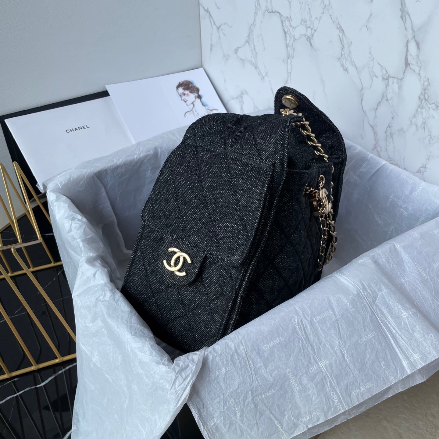 25 Medium Quilted Denim Bag