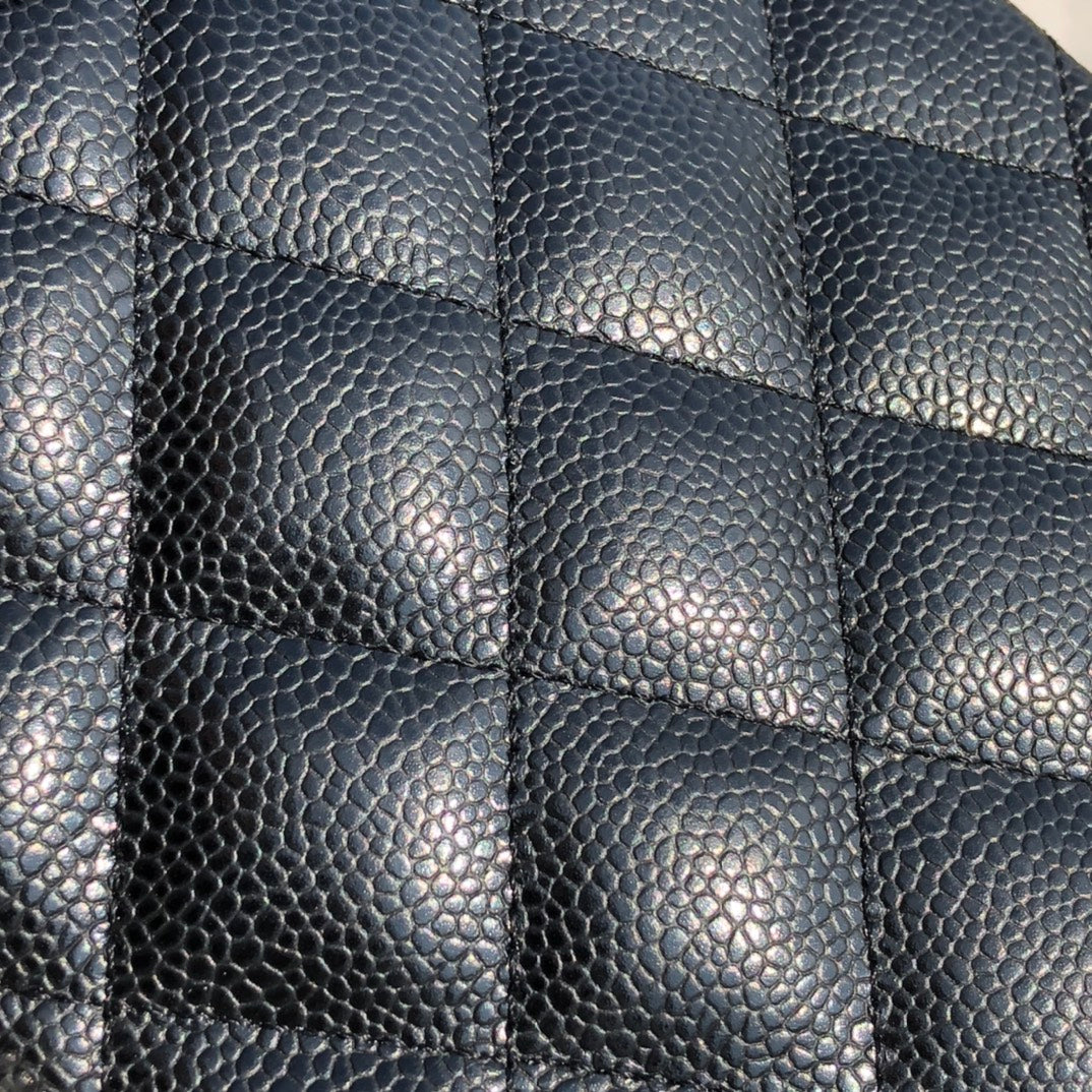 3.55 Large Caviar Leather Classic Double Flap Bag - Silver hardware