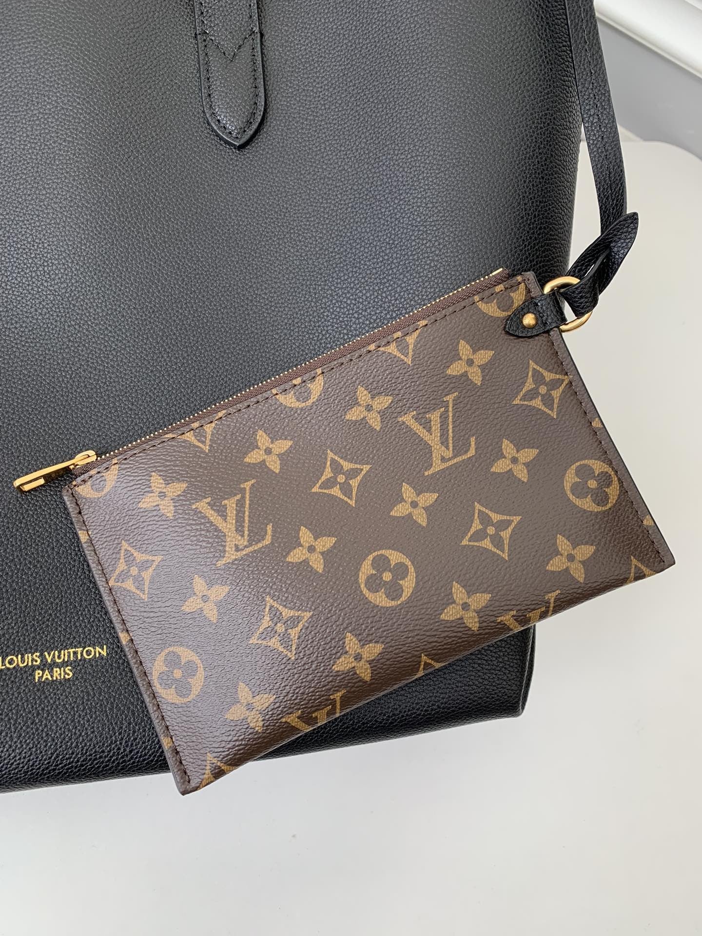 Calfskin Leather Tote Bag with Monogram Pouch