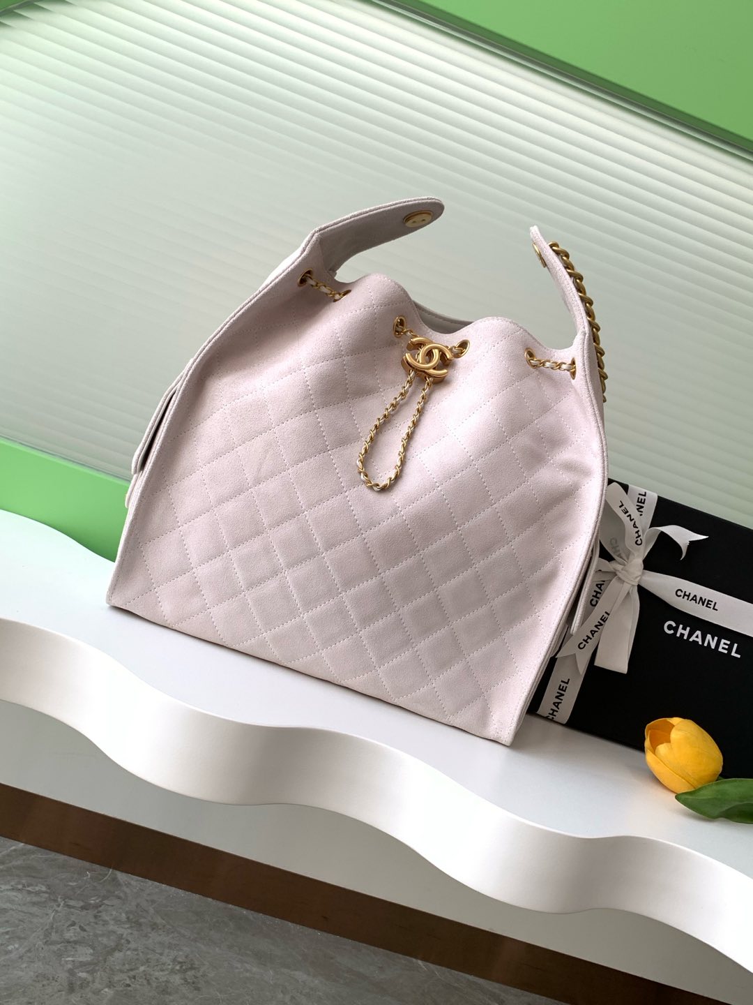 Quilted Suede Bucket Bag
