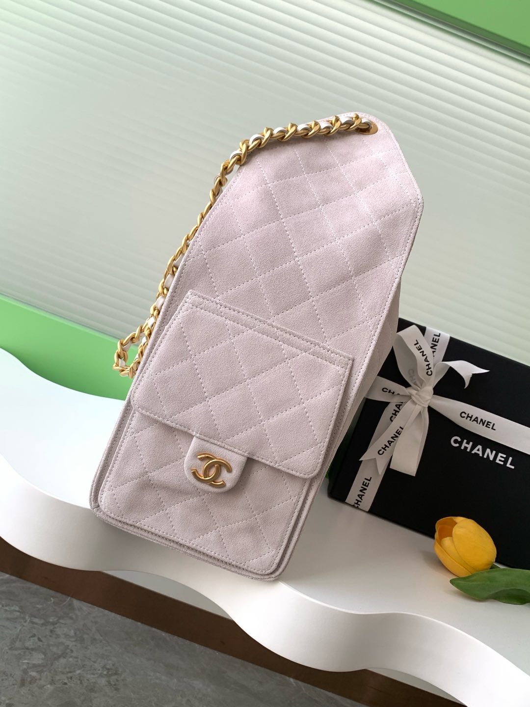 Quilted Suede Bucket Bag
