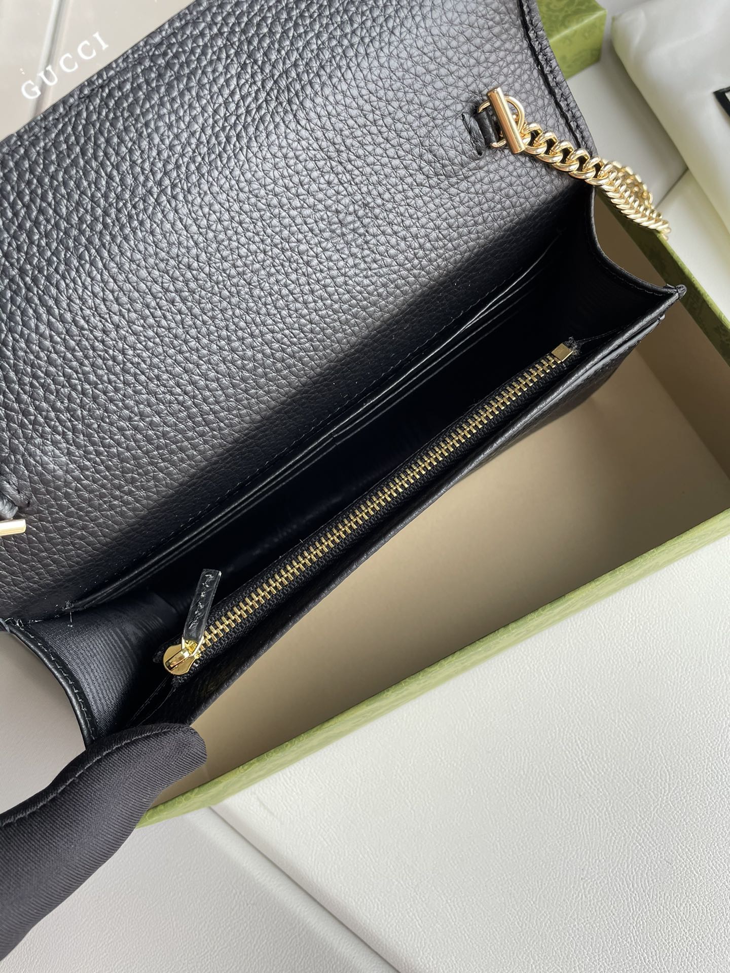 GG Marmont Pebbled Leather Wallet on Chain