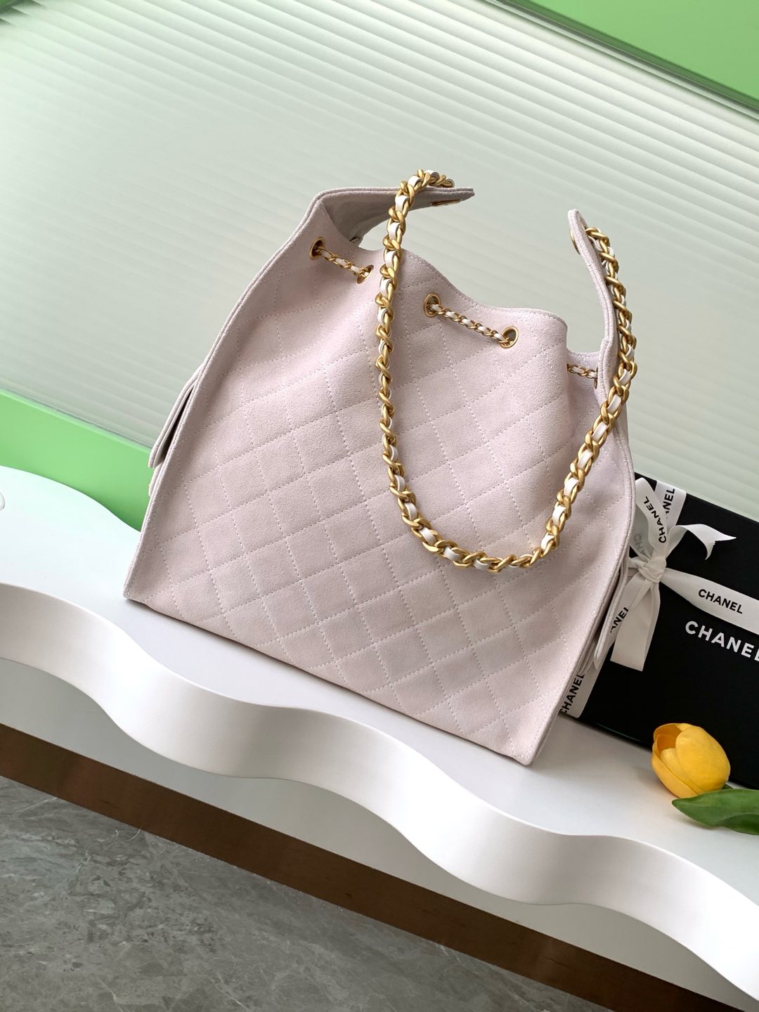 Quilted Suede Bucket Bag