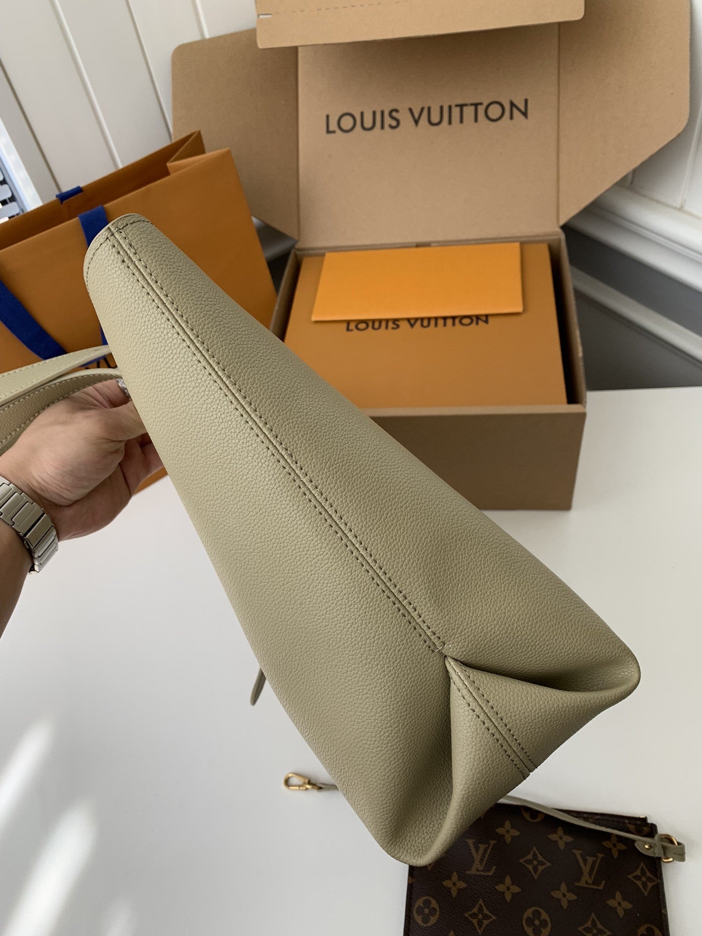 Calfskin Leather Tote Bag with Monogram Pouch