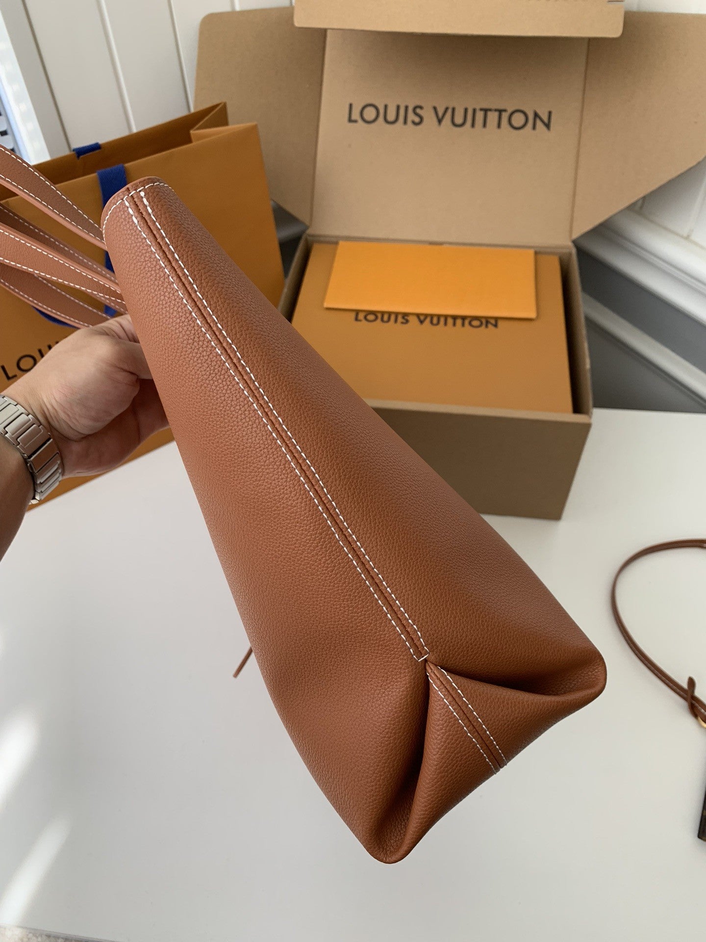 Calfskin Leather Tote Bag with Monogram Pouch