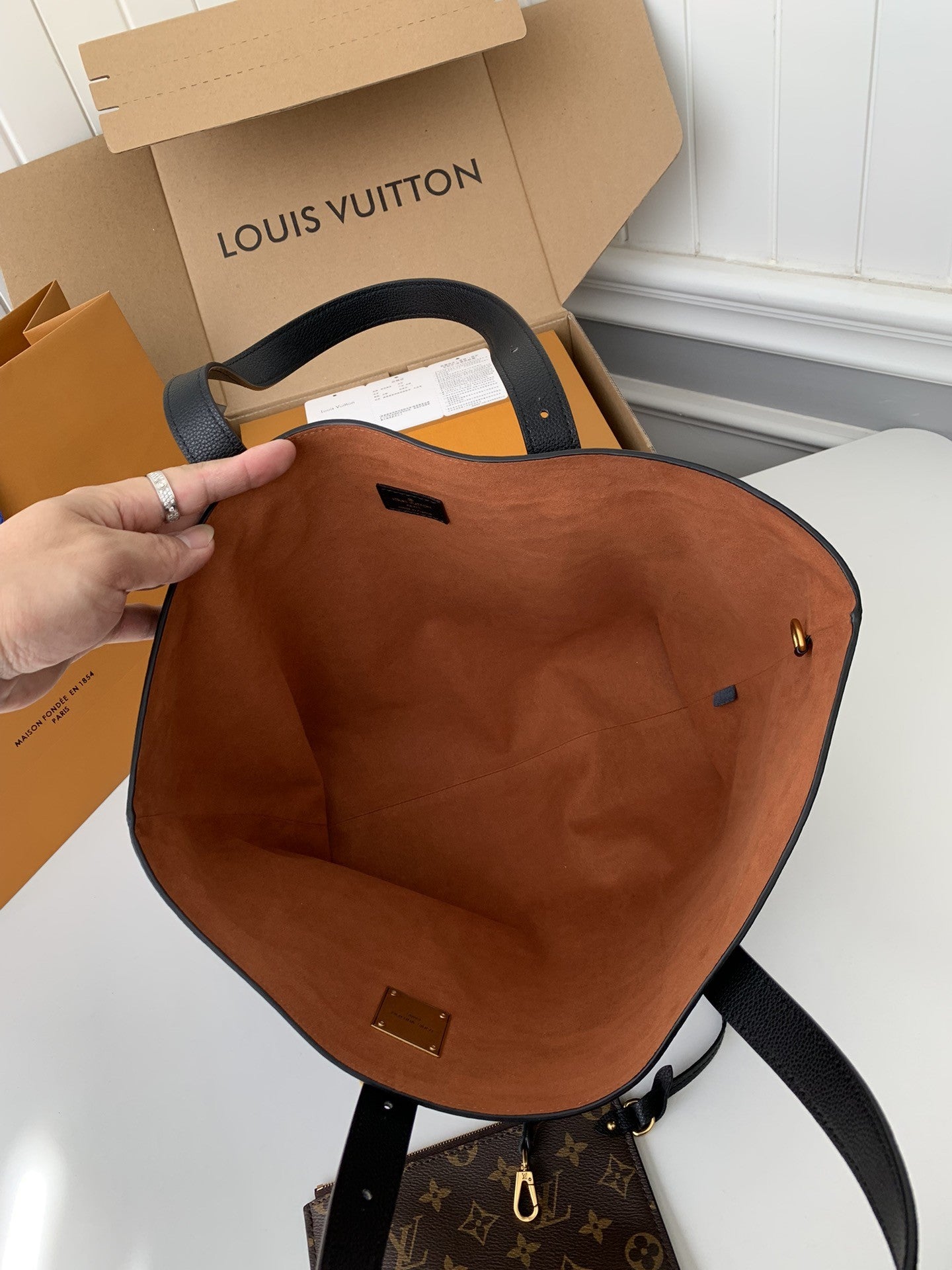 Calfskin Leather Tote Bag with Monogram Pouch