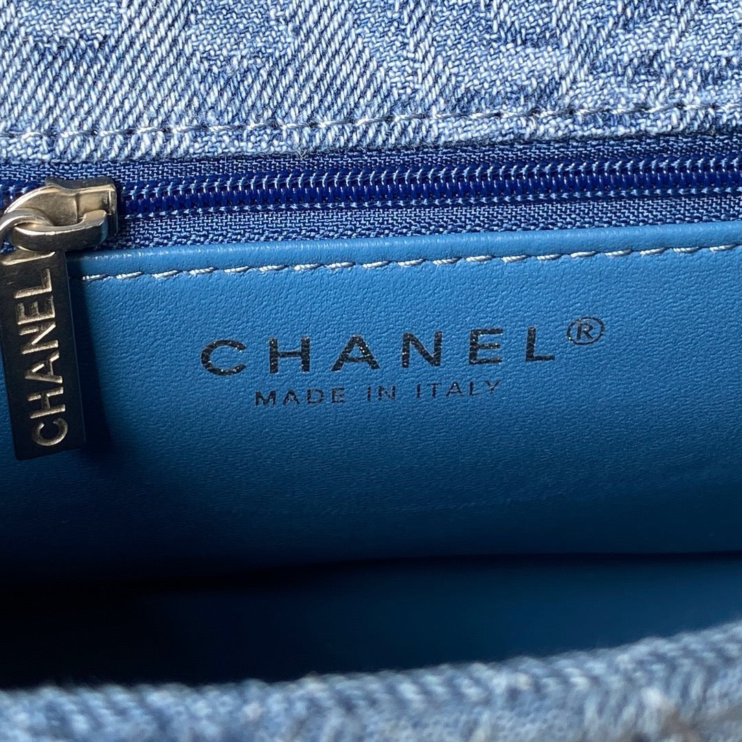 Embroidered Blue Flap Bag