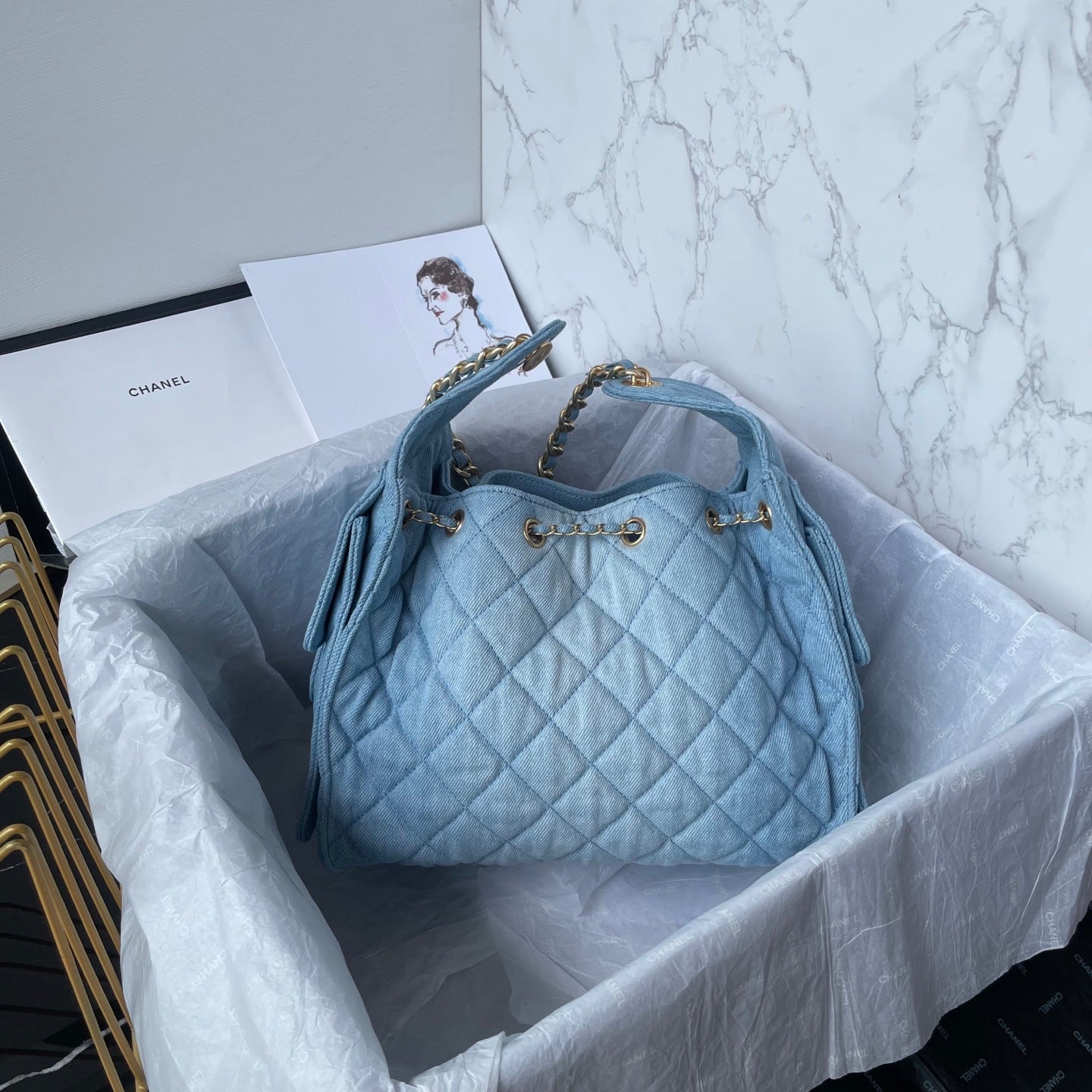 25 Medium Quilted Denim Bag