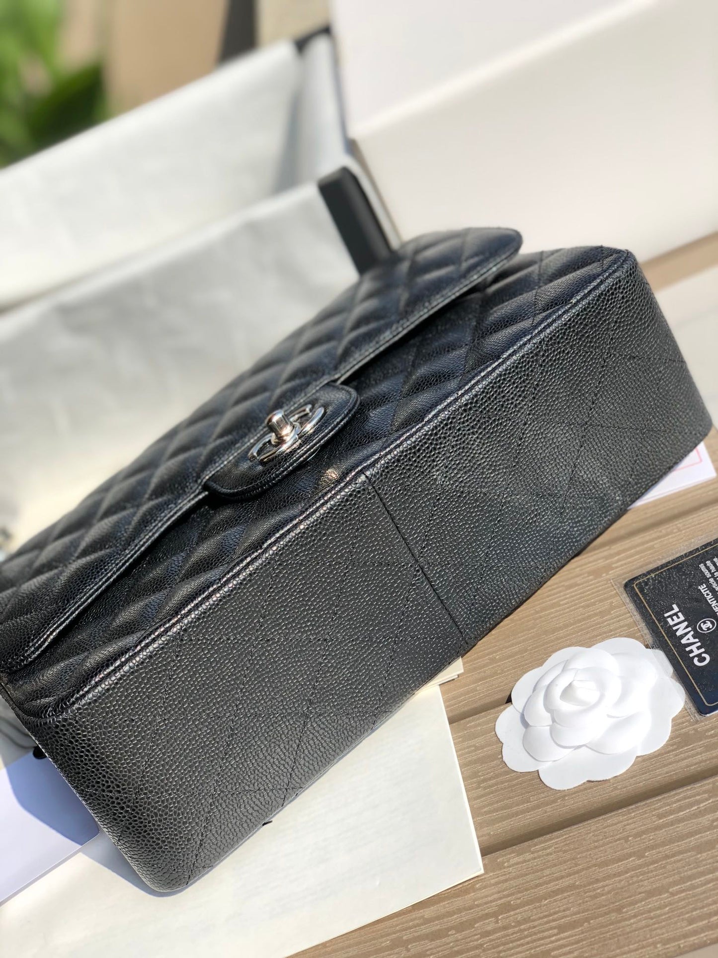 3.55 Large Caviar Leather Classic Double Flap Bag - Silver hardware