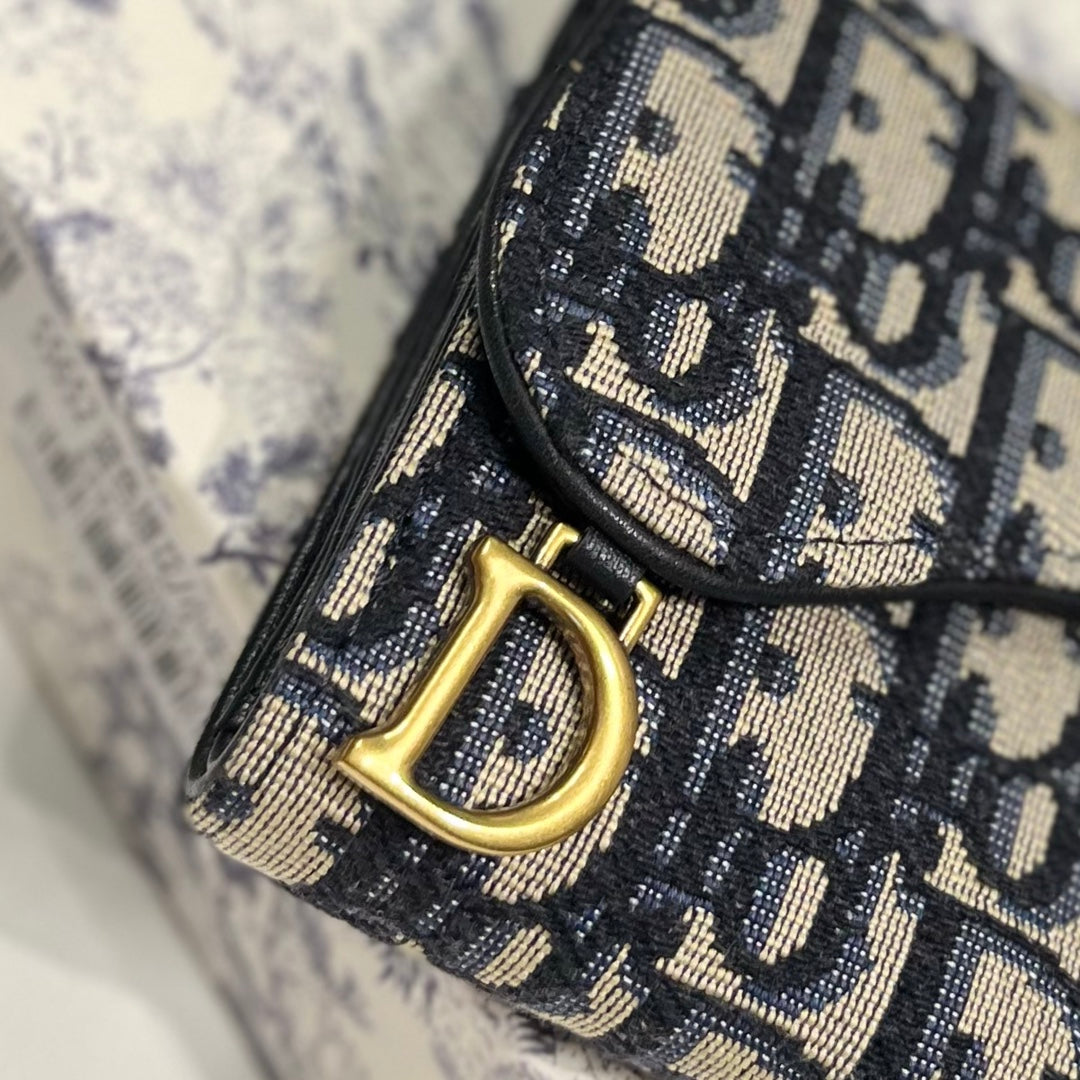 Oblique Lotus Wallet with Asymmetrical Flap & Gold "D" Charm