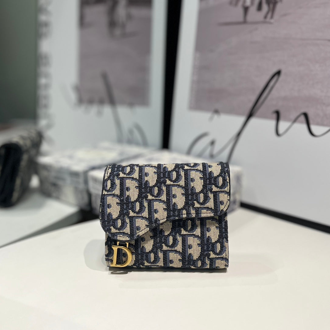 Oblique Lotus Wallet with Asymmetrical Flap & Gold "D" Charm