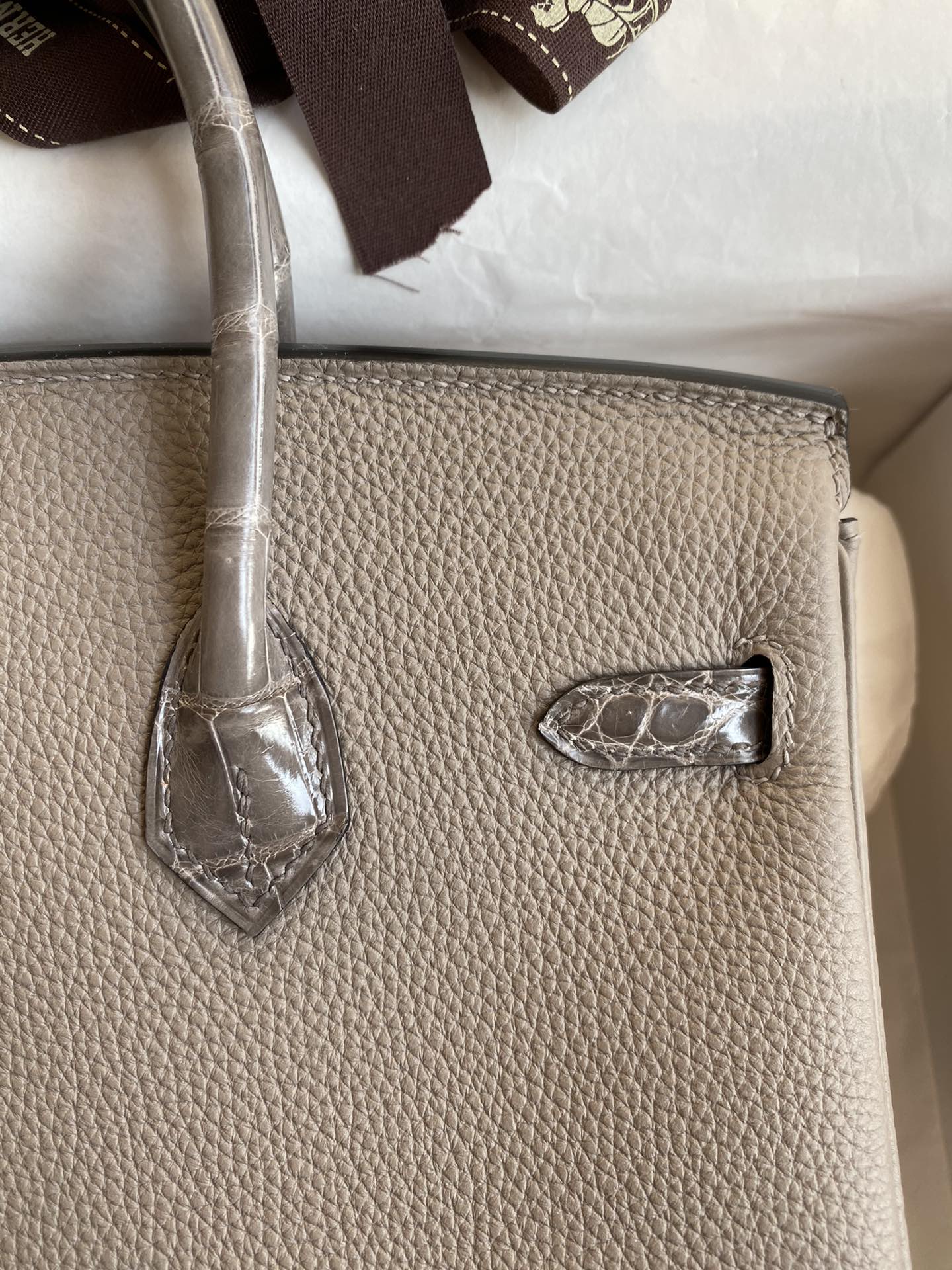 Birkin 25 Togo Leather & Crocodile Leather Bag