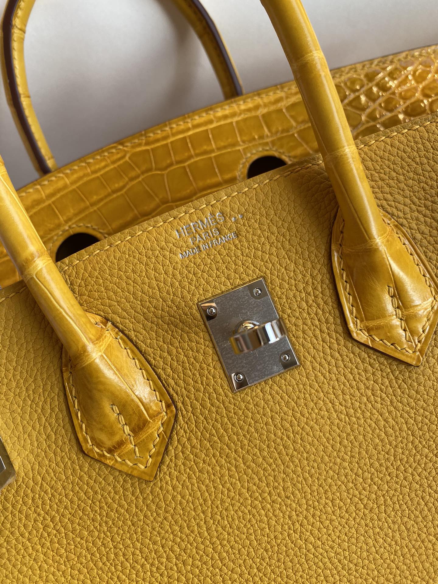 Birkin 25 Togo Leather & Crocodile Leather Bag