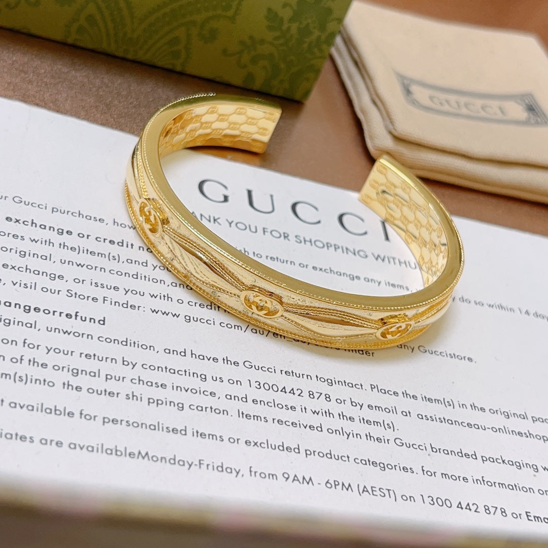 Vintage Gold Engraved Cuff Bracelet