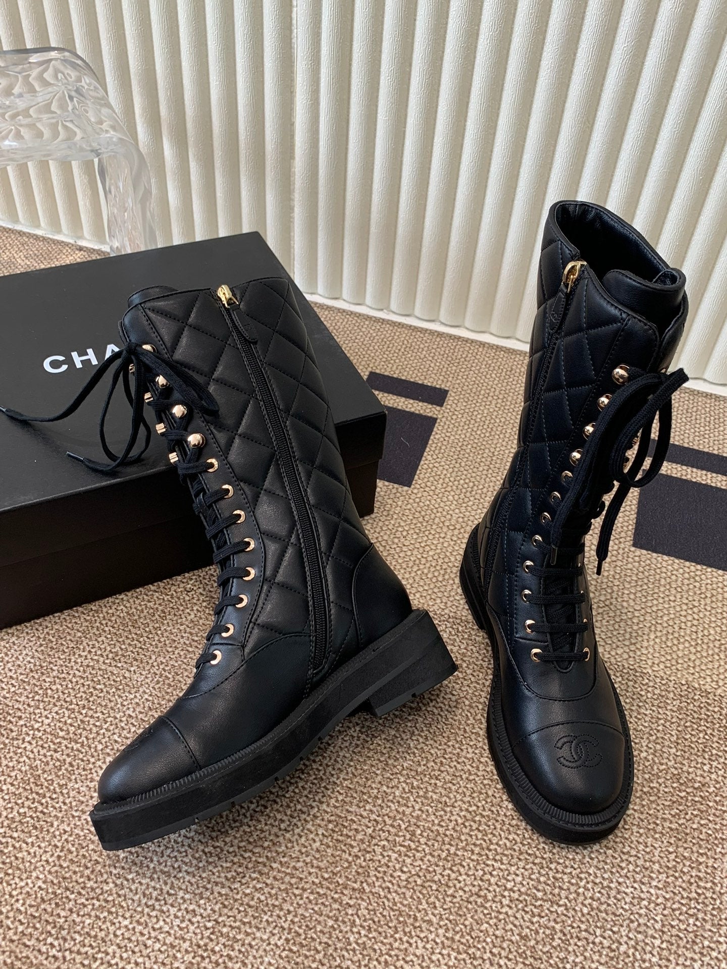 Quilted Leather Combat Boots