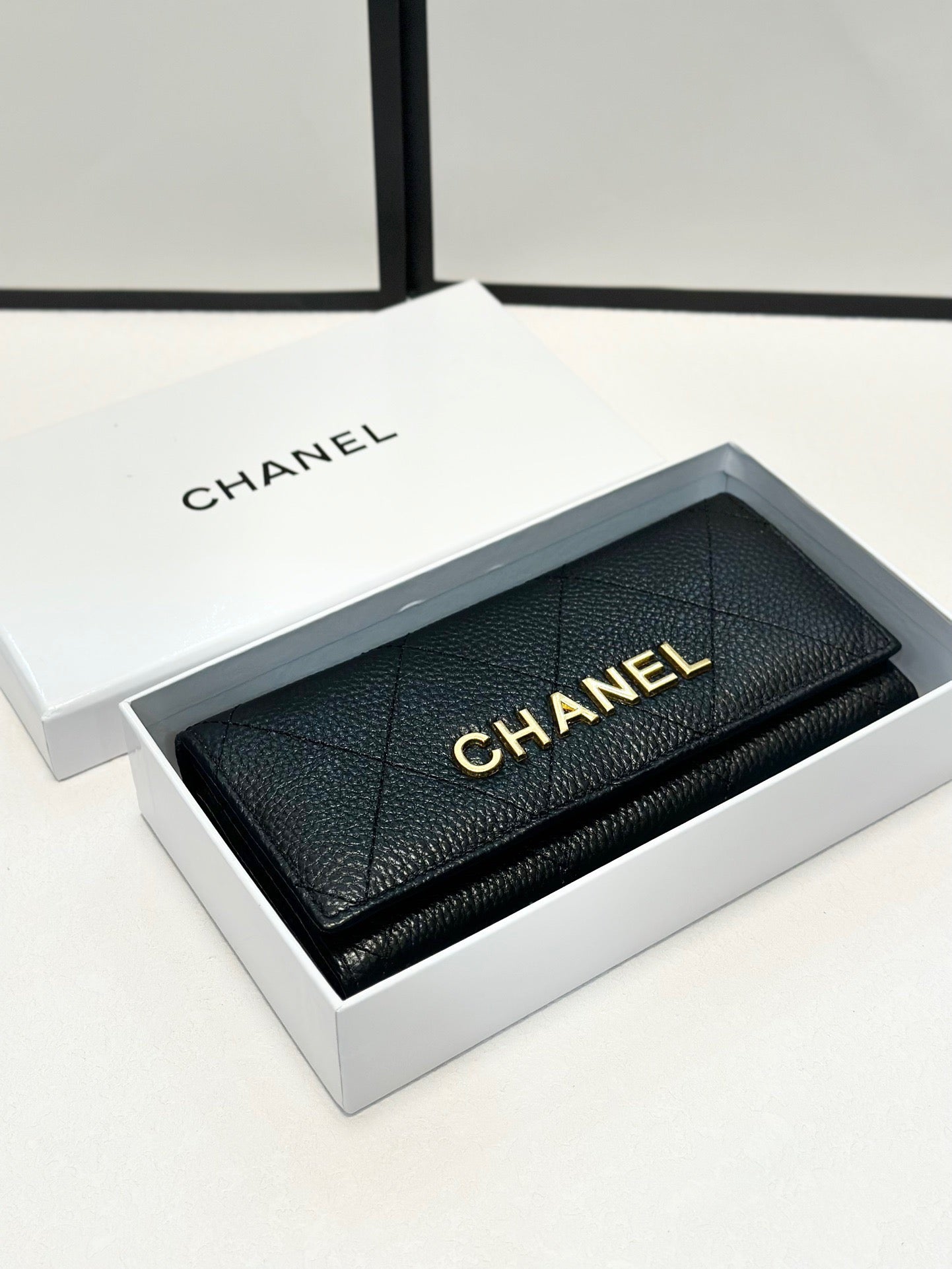 Quilted Leather Wallet with Gold Logo