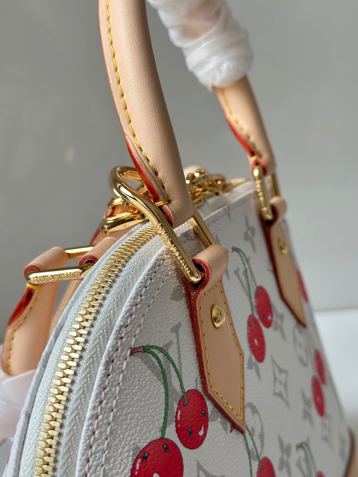 Alma BB White Monogram Canvas with Cherry Print