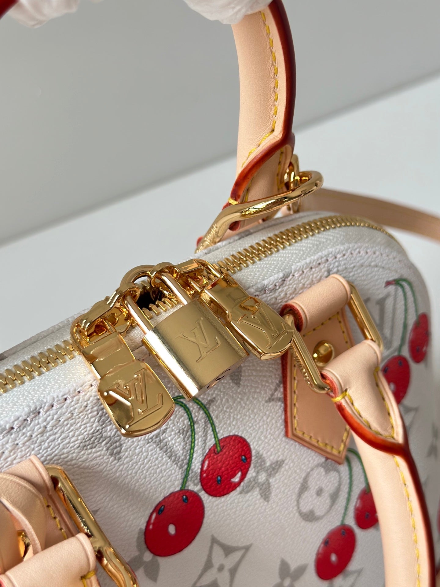 Alma BB White Monogram Canvas with Cherry Print