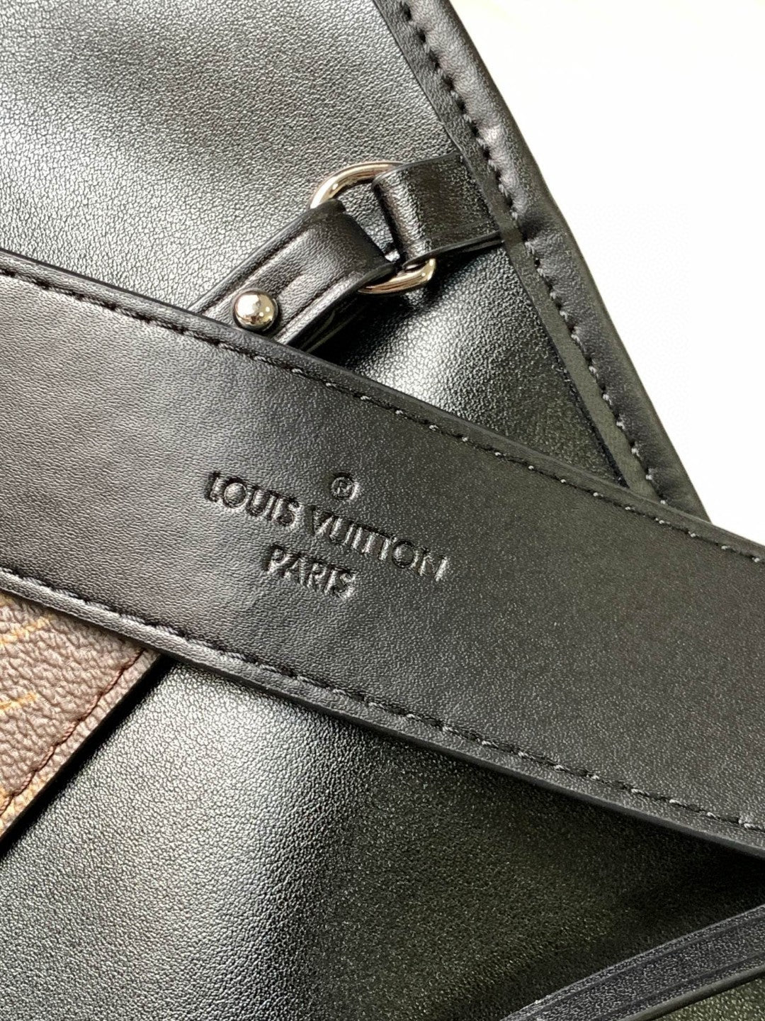 CarryAll Dark Shoulder Bag β Black Lambskin Leather & Monogram Pouch
