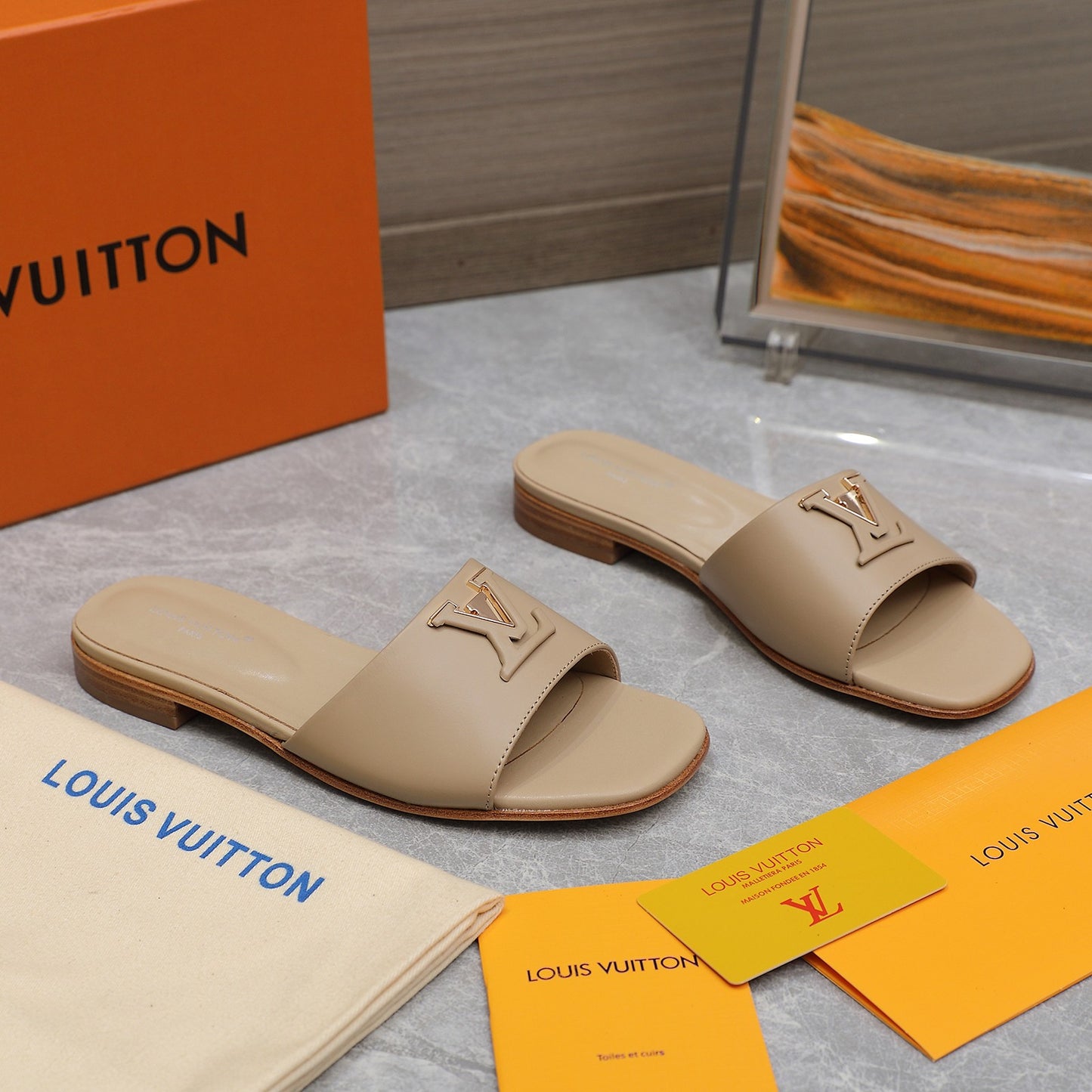 Beige Leather Slippers