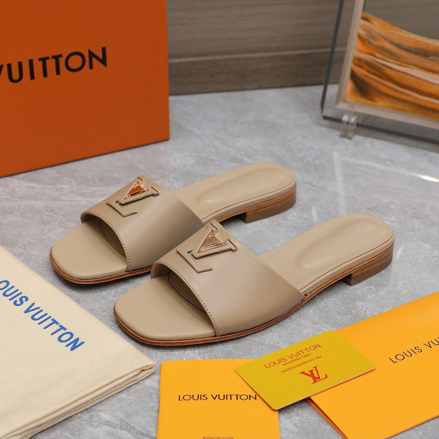 Beige Leather Slippers