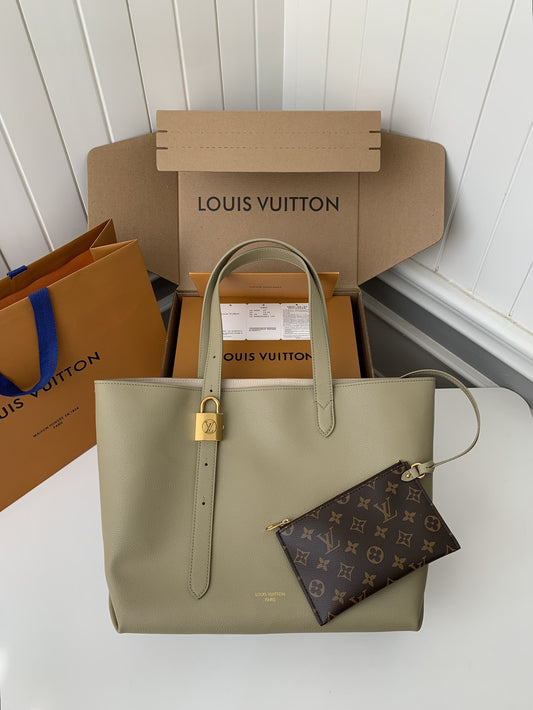 Calfskin Leather Tote Bag with Monogram Pouch