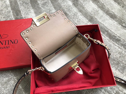 Rockstud Calfskin Shoulder Bag with Studded Strap