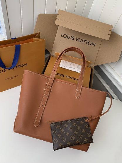 Calfskin Leather Tote Bag with Monogram Pouch