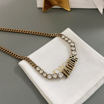 J’ADIOR Crystal Chain Necklace – Antique Gold Finish