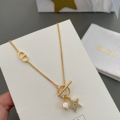 Star Bracelet with Pearl & Crystal Charm in Gold Finish