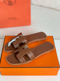 Oran Brown Leather Slide Sandals