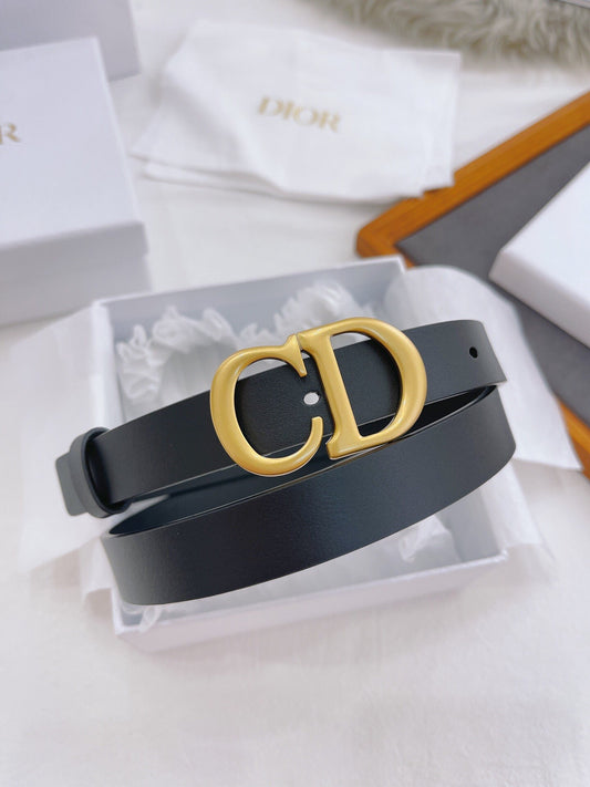 CD Buckle Leather Belt in Black – 25mm Width