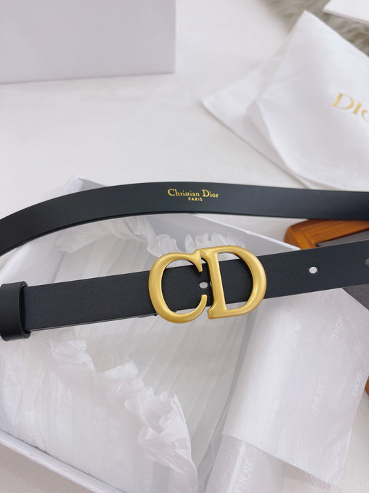 CD Buckle Leather Belt in Black – 25mm Width