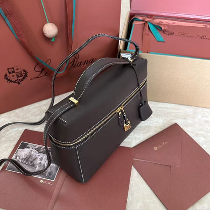 Wine Black Leather & Canvas Crossbody Bag