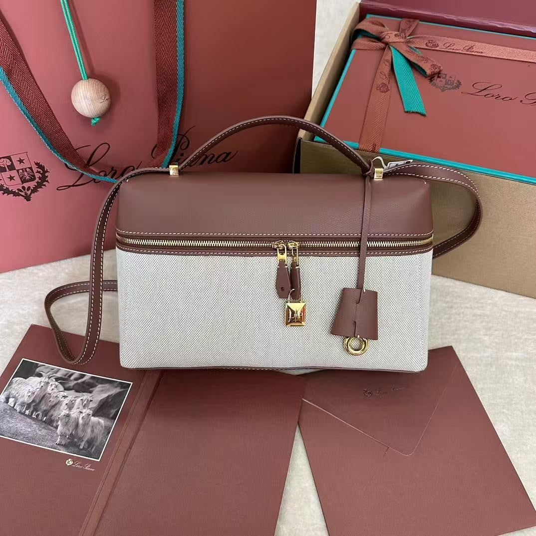 Wine Red Leather & Canvas Crossbody Bag