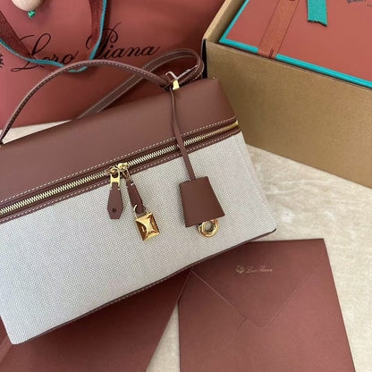 Wine Red Leather & Canvas Crossbody Bag