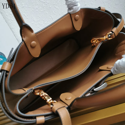 Buckle Belted Medium Leather Tote Bag