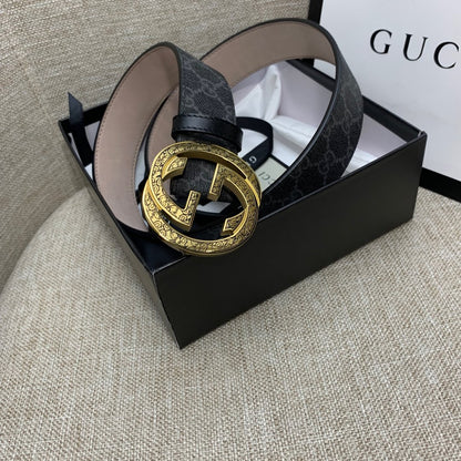 Monogram Canvas Belt with Gold-Tone Interlocking GG Buckle