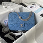 Denim Flap Bag with Silver-Tone Chain