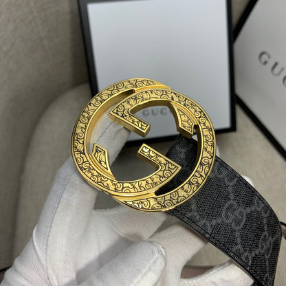 Monogram Canvas Belt with Gold-Tone Interlocking GG Buckle